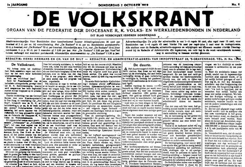 Vandaag 100 jaar geleden: de eerste Volkskrant