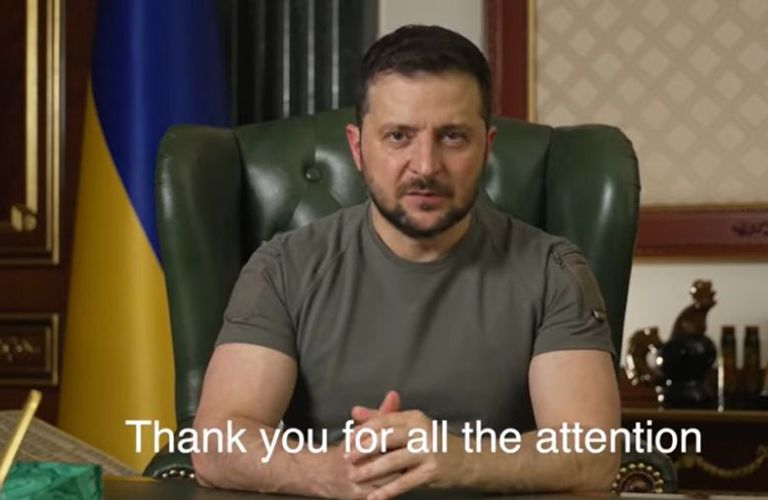 President Zelenskyy spreekt de boekwereld toe op de Frankfurt Book Fair