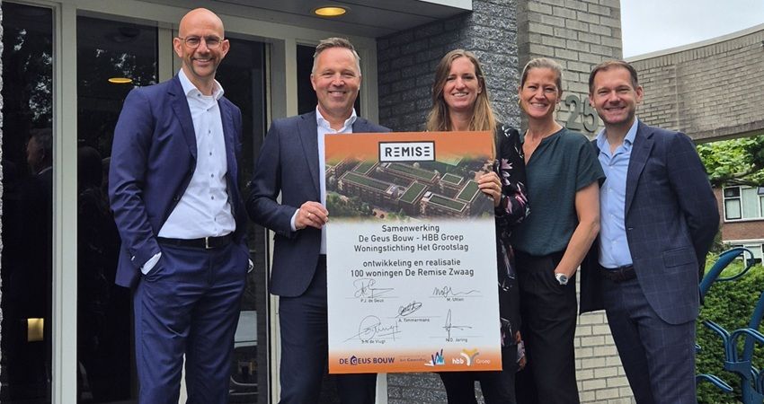 De Geus Bouw, HBB Groep en Woningstichting Het Grootslag tekenen overeenkomst voor honderd woningen