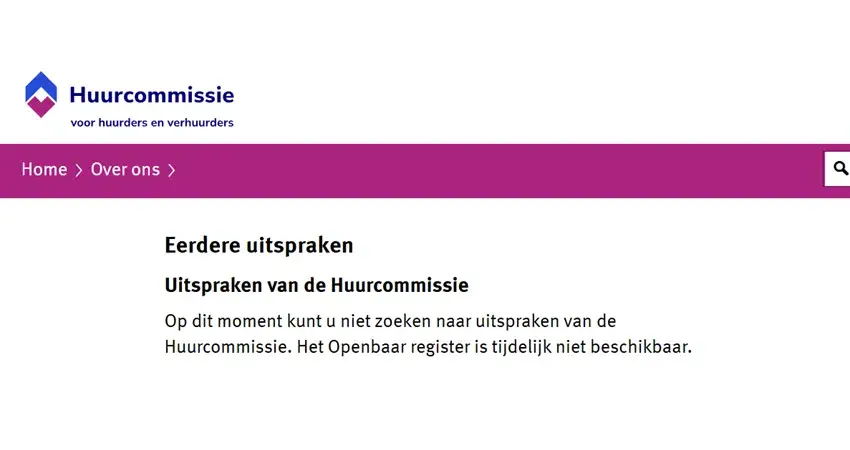 Uitsprakenregister Huurcommissie blijft voorlopig offline