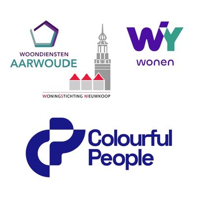 fusieorganisatie Woondiensten Aarwoude, Woningstichting Nieuwkoop en WYwonen via Colourful People logo